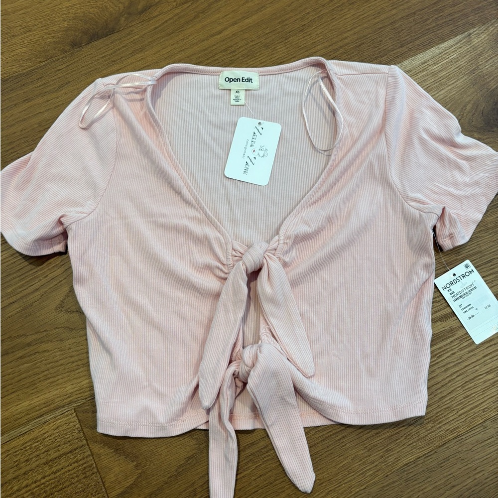 Open edit Pink Tie-Front Top